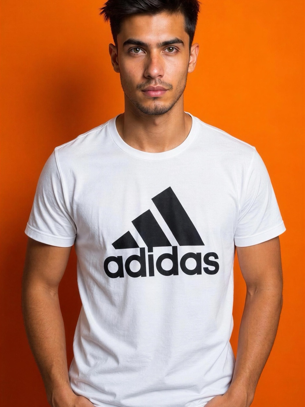 adidas White Short-Sleeve Tee with Black Logo